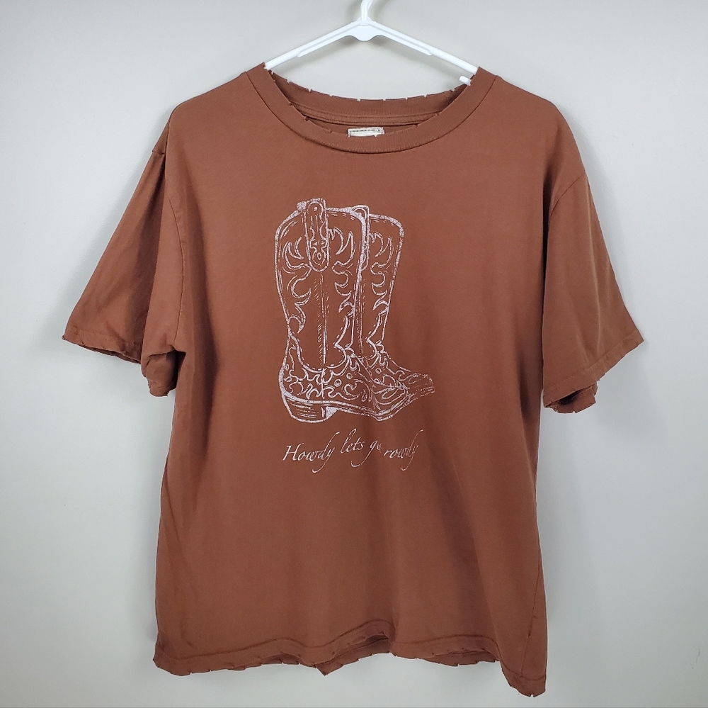 Modish Rebel Size L Brown Graphic "Howdy Lets Get Rowdy" Short Sleeve Shirt